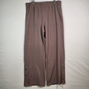 Anybody Woman's Cozy Knit Wide Leg Lounge Pant w/Snaps Size Large Brown